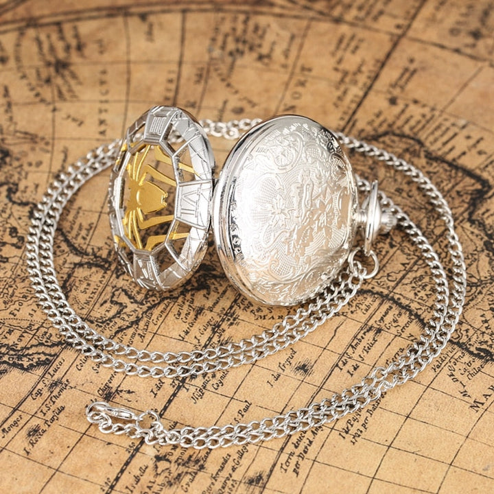 STEAMPUNK POCKET WATCH SILVER SPIDER