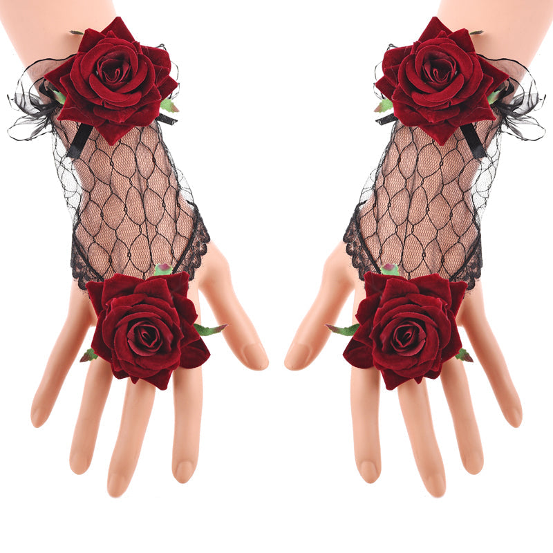 STEAMPUNK RED ROSES GLOVES