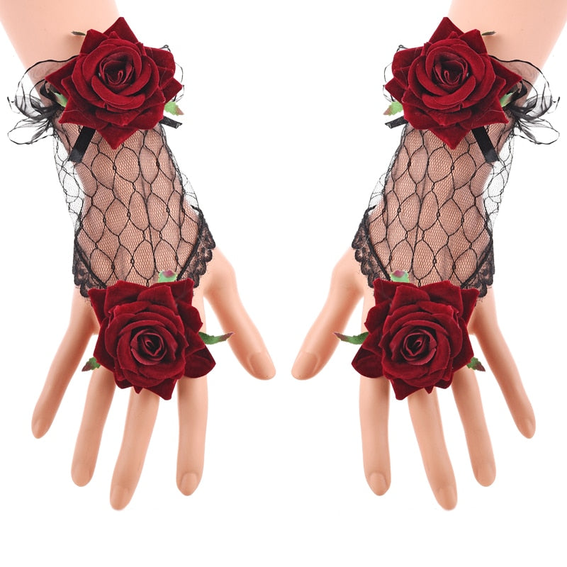 STEAMPUNK RED ROSES GLOVES