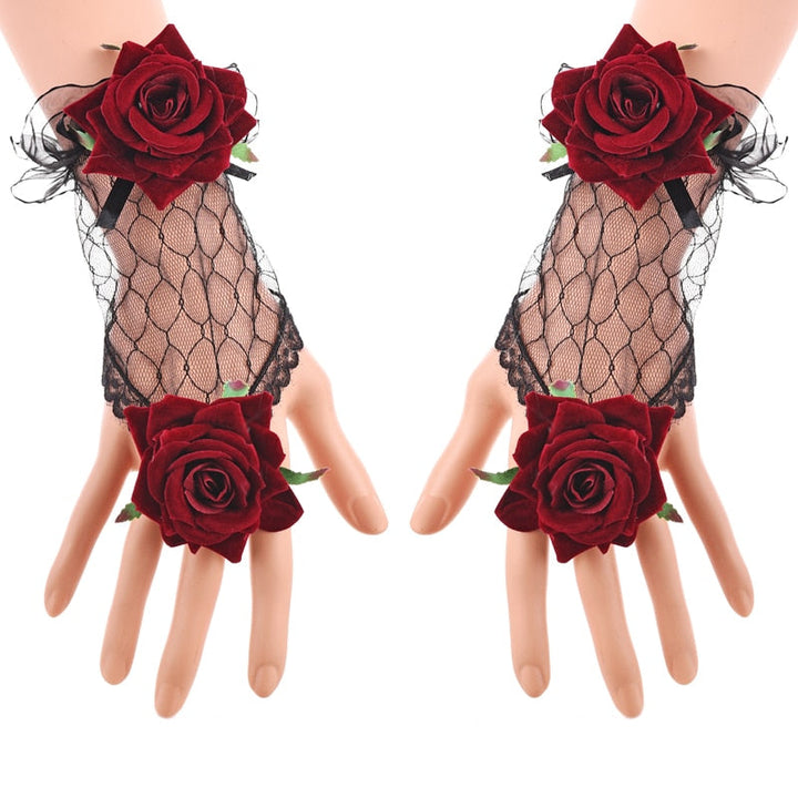 STEAMPUNK RED ROSES GLOVES