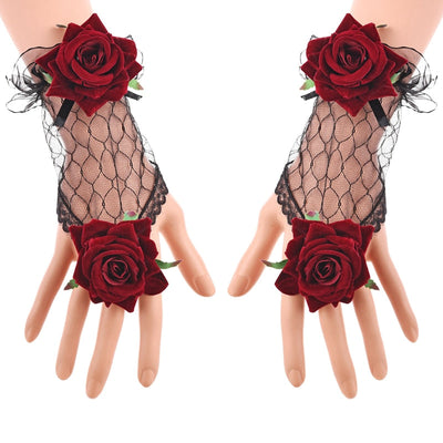 STEAMPUNK RED ROSES GLOVES