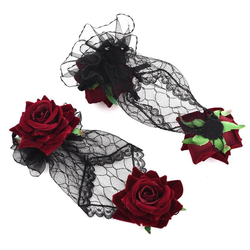 STEAMPUNK RED ROSES GLOVES