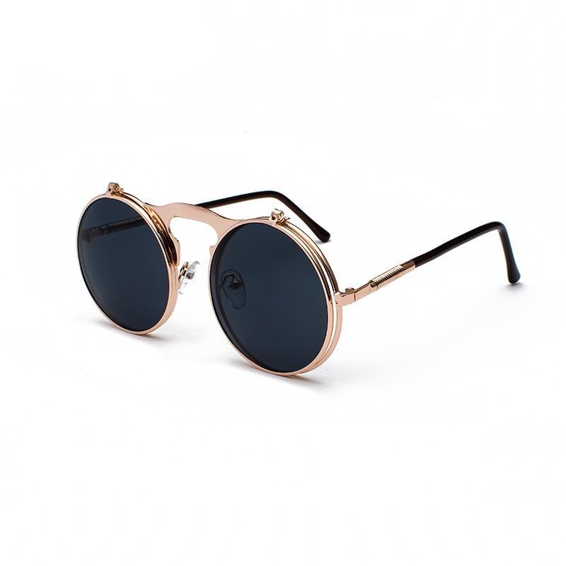 Steampunk Round Sunglasses - Black-Gold / Golden - Steampunk