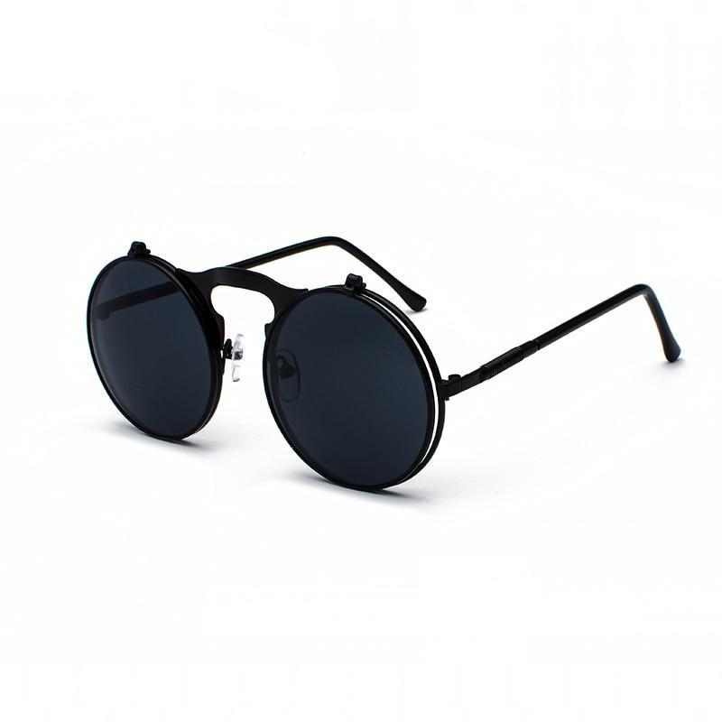 Steampunk Round Sunglasses - Black-Grey / Black - Steampunk 