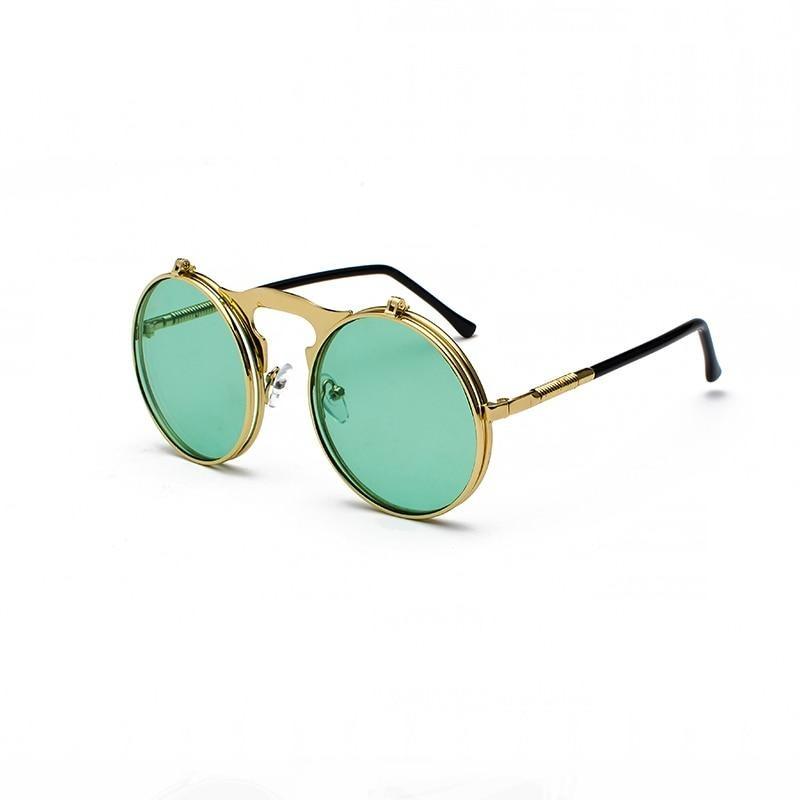 Steampunk Round Sunglasses - Green / Golden - Steampunk 