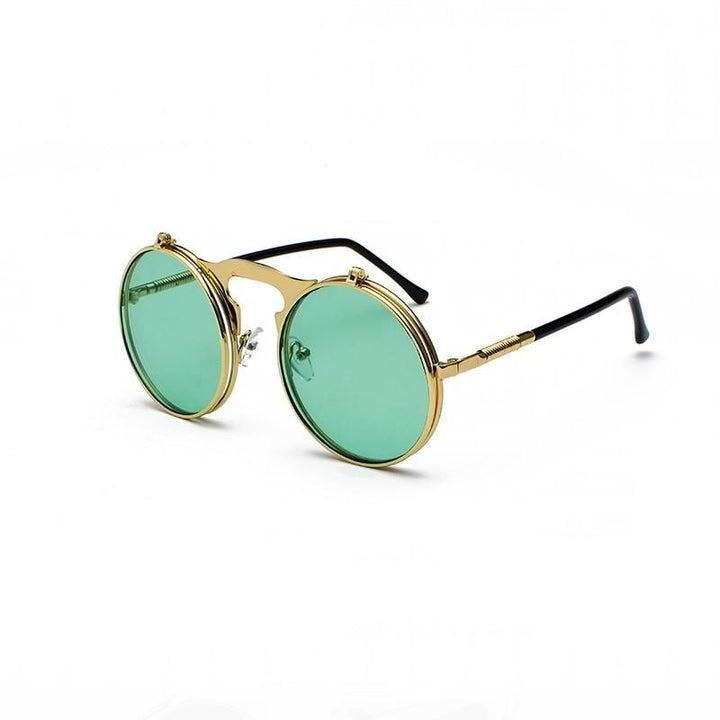 Steampunk Round Sunglasses - Green / Golden - Steampunk 