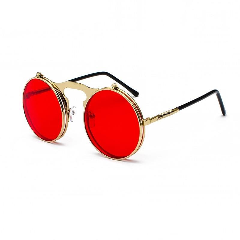 Steampunk Round Sunglasses - Light-Red / Golden - Steampunk 