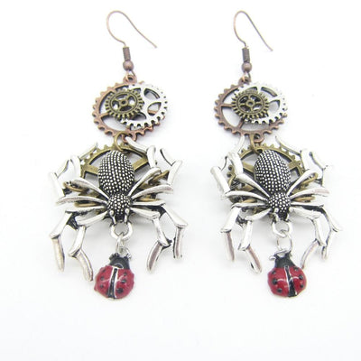 Steampunk Spider and Ladybug Earrings - Steampunk Earrings