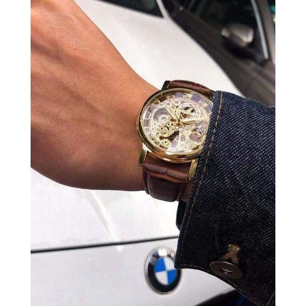 Steampunk Wrist Watch Leather Skeleton - Wrist Watch