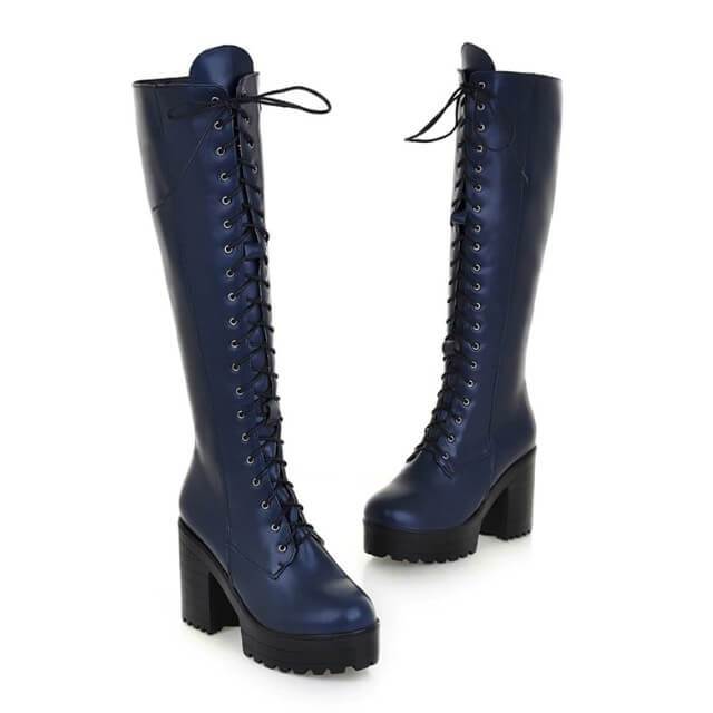 Victorian Black Lace Up Boots - Blue / 3 - Steampunk Boot