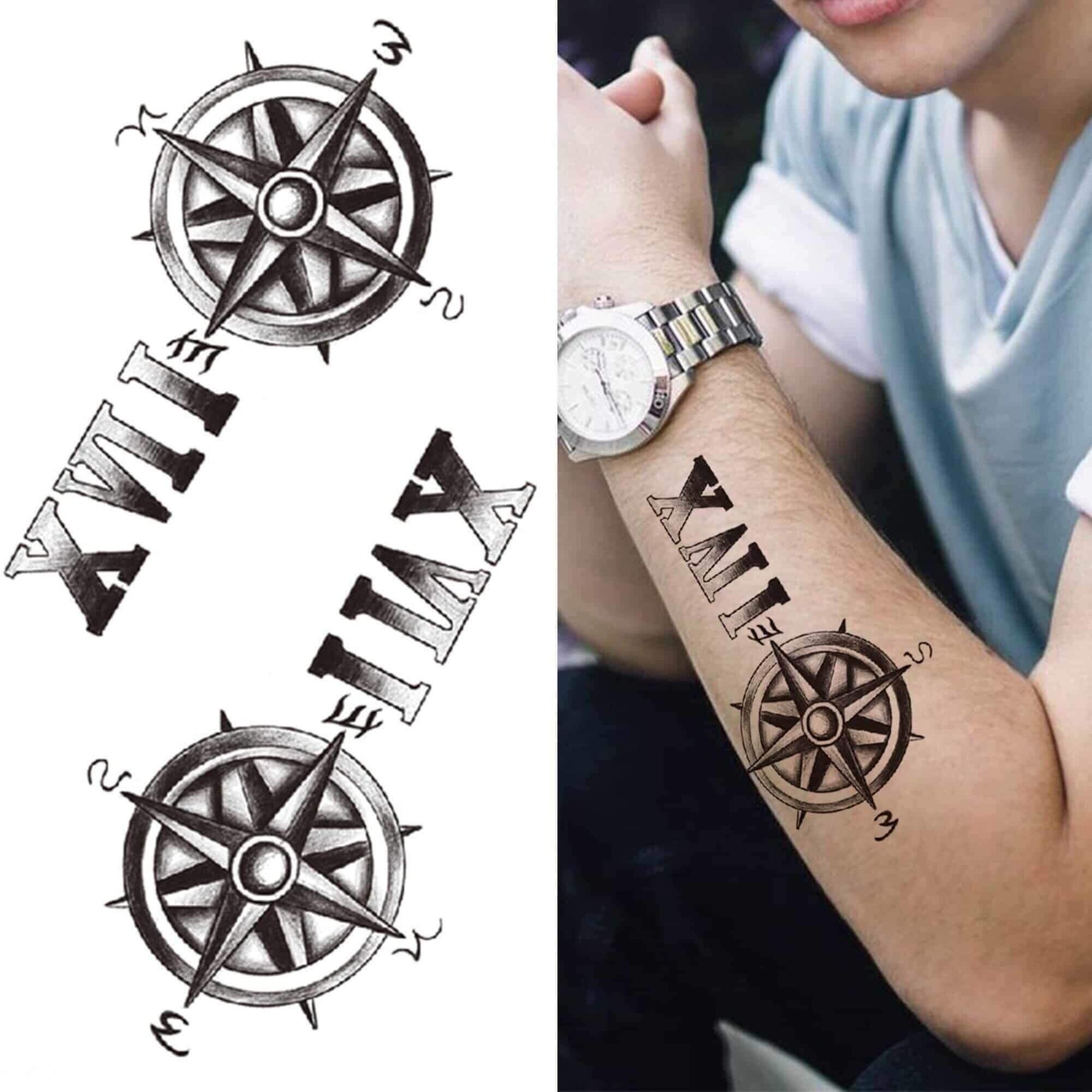 SAVI Temporary Tattoo Stickers Scarry Eye Clock Birds Compass Tattoo  Pattern For Men Women Tattoo For Hand Arm Size 21x11cm  1Pc
