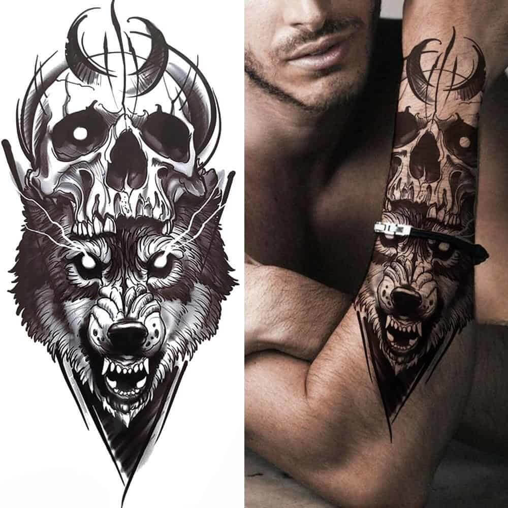 Wolf Skull Moon Cycle  Ancient Indigo  Tattoos by Amanda Appiarius